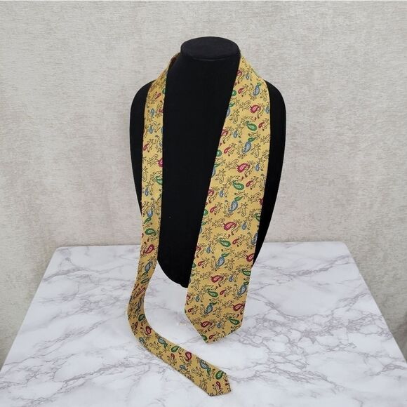 unknown Other - Necktie Partridge Paisley Print Gold Men's Vintage Tie 70s